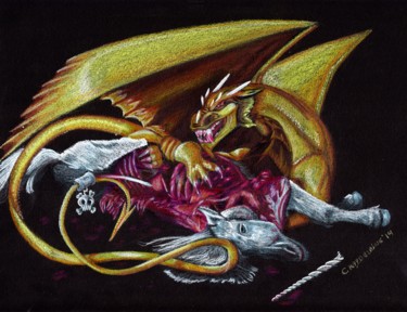 Dessin intitulée "la-loi-du-dragon.jpg" par Sandra Chapdelaine, Œuvre d'art originale, Fusain