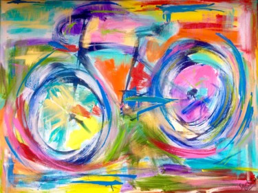Painting titled "vélo 4" by Sandra Cremonese, Original Artwork, Acrylic