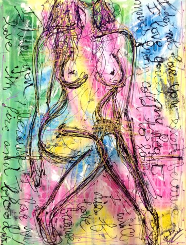 Painting titled "femme nue 14 cummin…" by Sandra Cremonese, Original Artwork, Acrylic