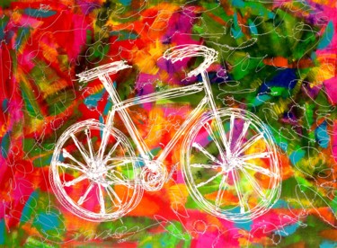 Painting titled "biking (ou love vel…" by Sandra Cremonese, Original Artwork, Acrylic