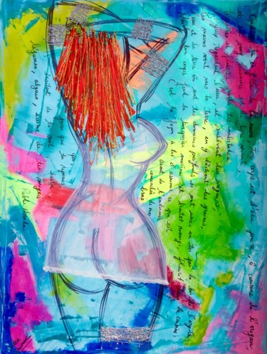 Painting titled "femme aux bijoux et…" by Sandra Cremonese, Original Artwork, Acrylic