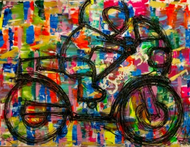 Peinture intitulée "petit motard" par Sandra Cremonese, Œuvre d'art originale, Acrylique