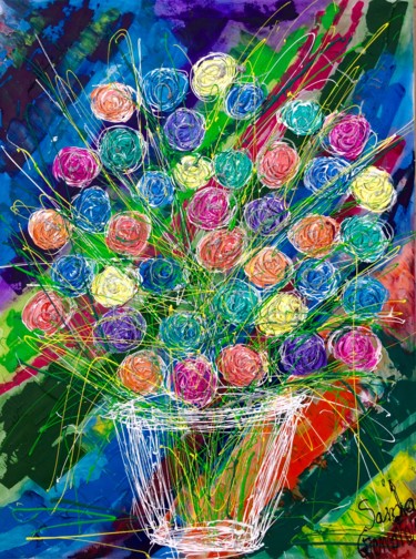 Malarstwo zatytułowany „éternelles fleurs ?” autorstwa Sandra Cremonese, Oryginalna praca, Akryl