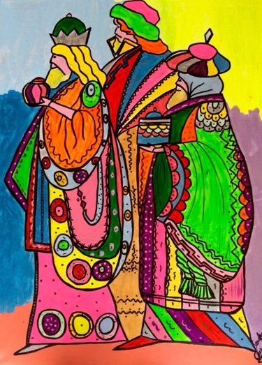Pintura titulada "Rois mages" por Sandra Cremonese, Obra de arte original, Acrílico