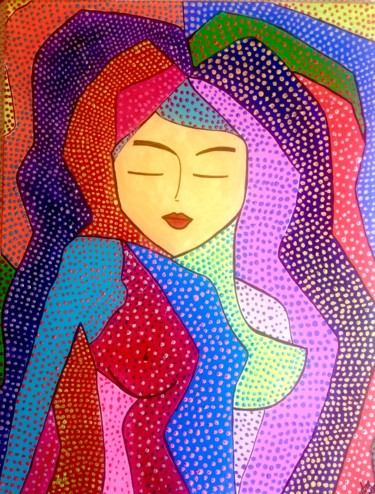 Painting titled "Femme 12" by Sandra Cremonese, Original Artwork, Acrylic