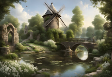 Digital Arts titled "Dutch windmill" by Sandra Egbers (My-AI-Art), Original Artwork, AI generated image