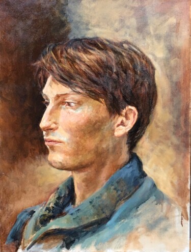 Painting titled "Portrait d’homme" by Sandra Fléchet, Original Artwork, Oil Mounted on Wood Stretcher frame