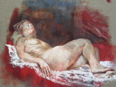 Painting titled "Le rêve" by Sandra Fléchet, Original Artwork, Oil Mounted on Wood Stretcher frame
