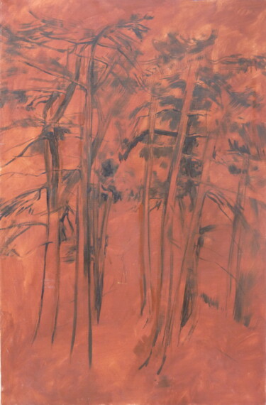 Malerei mit dem Titel "Pins, ocre rouge" von Sandra Fléchet, Original-Kunstwerk, Öl