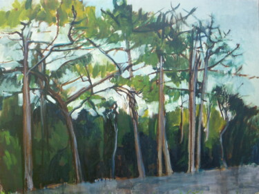 Malerei mit dem Titel "Allée de pins" von Sandra Fléchet, Original-Kunstwerk, Öl