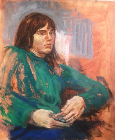 Painting titled "Portrait, 12-12-2023" by Sandra Fléchet, Original Artwork, Oil Mounted on Wood Stretcher frame
