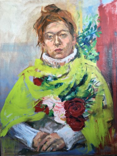 Malerei mit dem Titel "Portrait 010924" von Sandra Fléchet, Original-Kunstwerk, Öl Auf Keilrahmen aus Holz montiert