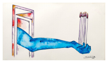 Pintura intitulada "Através da porta /…" por Sandra Guimarães, Obras de arte originais, Aquarela Montado em Armação em madei…