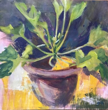 Painting titled "Courgette" by Sandra Haney, Original Artwork, Oil Mounted on Wood Stretcher frame