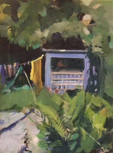 Malerei mit dem Titel "Yellow Towel" von Sandra Haney, Original-Kunstwerk, Öl Auf Keilrahmen aus Holz montiert