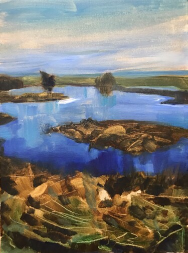 Painting titled "Alnmouth" by Sandra Haney, Original Artwork, Oil Mounted on Wood Stretcher frame