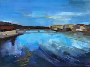 Картина под названием "River Crossing" - Sandra Haney, Подлинное произведение искусства, Масло Установлен на Деревянная рама…