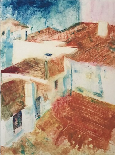 Impressões e gravuras intitulada "Funchal Rooftops 1" por Sandra Haney, Obras de arte originais, Monotipo