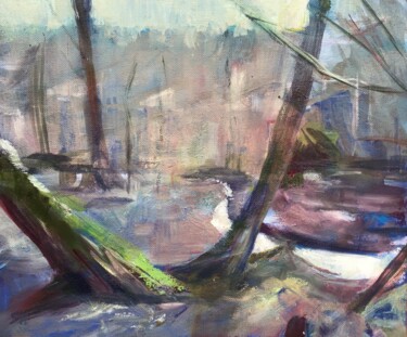 Картина под названием "February Trees" - Sandra Haney, Подлинное произведение искусства, Масло Установлен на Другая жесткая…