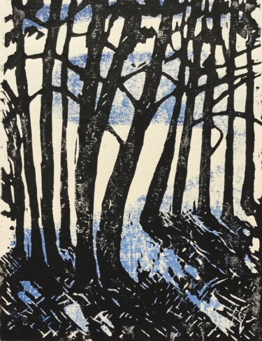 Printmaking titled "Bluebell Wood" by Sandra Haney, Original Artwork, Linocuts
