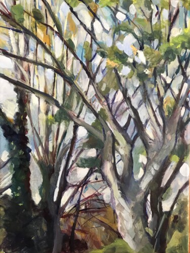 Pittura intitolato "Spring Trees" da Sandra Haney, Opera d'arte originale, Olio Montato su Telaio per barella in legno