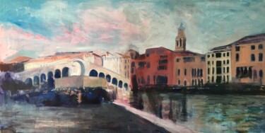Painting titled "By the Rialto Bridge" by Sandra Haney, Original Artwork, Oil