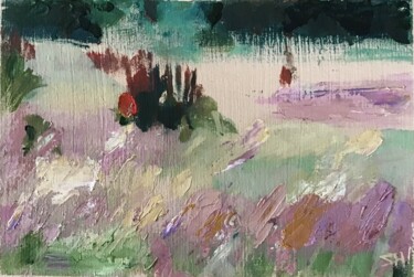Malerei mit dem Titel "Summer Grassland 2" von Sandra Haney, Original-Kunstwerk, Öl Auf Holzplatte montiert