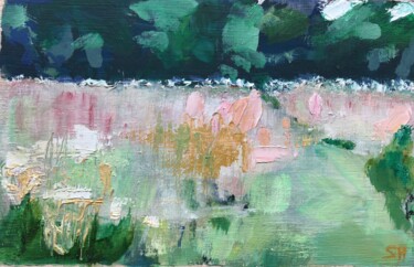 Malerei mit dem Titel "Summer Grassland 1" von Sandra Haney, Original-Kunstwerk, Öl Auf Holzplatte montiert