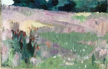 Malerei mit dem Titel "Summer Grassland 3" von Sandra Haney, Original-Kunstwerk, Öl Auf Holzplatte montiert