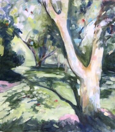 Painting titled "The Orchard" by Sandra Haney, Original Artwork, Oil Mounted on Wood Stretcher frame