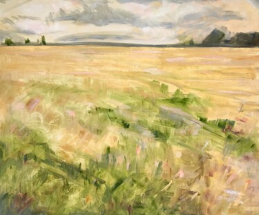 Painting titled "Across the Plateau" by Sandra Haney, Original Artwork, Oil Mounted on Wood Stretcher frame