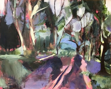 Painting titled "Woodland Walk" by Sandra Haney, Original Artwork, Oil Mounted on Other rigid panel