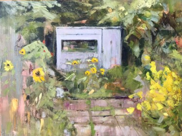Painting titled "The Shed" by Sandra Haney, Original Artwork, Oil Mounted on Wood Stretcher frame