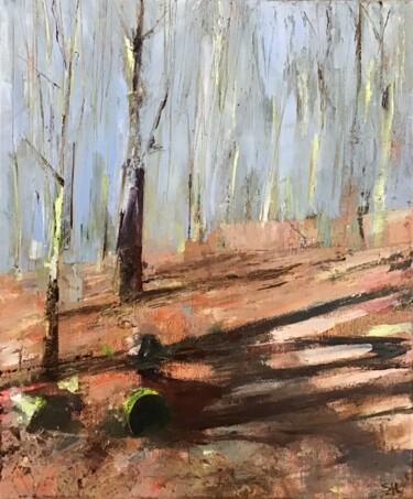 Malarstwo zatytułowany „Spring Wood” autorstwa Sandra Haney, Oryginalna praca, Olej Zamontowany na Drewniana rama noszy