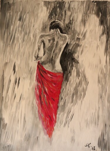 Ζωγραφική με τίτλο "Red scarf" από Sandra Herrlich, Αυθεντικά έργα τέχνης, Ακρυλικό