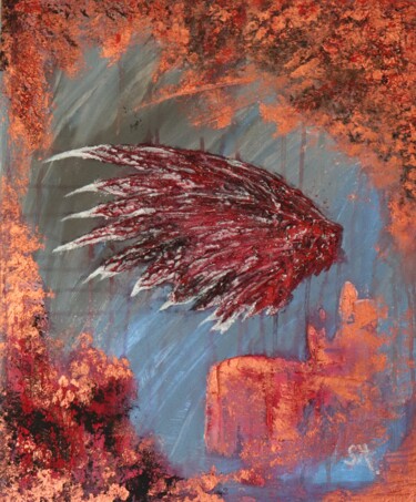 Painting titled "Wing or fish?" by Sandra Herrlich, Original Artwork, Acrylic Mounted on Wood Stretcher frame