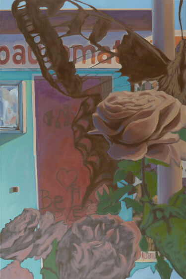 Картина под названием "Schmetterling und R…" - Sandra Kolondam, Подлинное произведение искусства, Масло