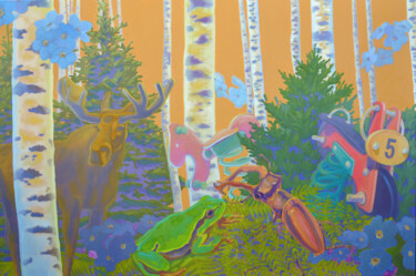 Pittura intitolato "Forest Jump" da Sandra Kolondam, Opera d'arte originale, Olio