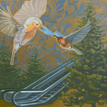 Malerei mit dem Titel "Rolltreppe" von Sandra Kolondam, Original-Kunstwerk, Öl Auf Keilrahmen aus Holz montiert