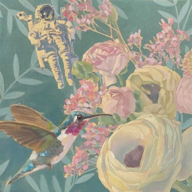 Картина под названием "Astronaut und Kolib…" - Sandra Kolondam, Подлинное произведение искусства, Масло Установлен на Деревя…