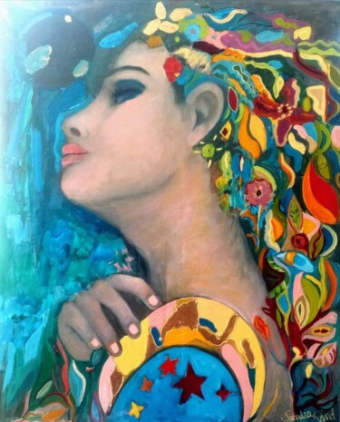 Painting titled "Combien d'amour aux…" by Sandra Land, Original Artwork, Oil Mounted on Wood Stretcher frame