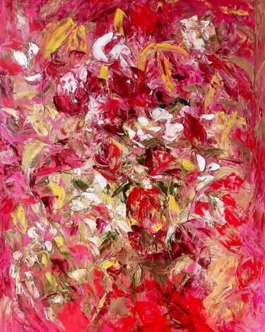 Painting titled "Gorge rose" by Sandra Land, Original Artwork, Oil