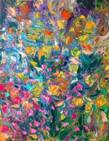 Painting titled "Fleurs dansent" by Sandra Land, Original Artwork, Oil