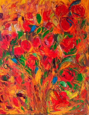 Картина под названием "Écorche le rose" - Sandra Land, Подлинное произведение искусства, Масло