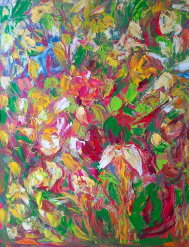 Schilderij getiteld "Robes en fleurs" door Sandra Land, Origineel Kunstwerk, Olie