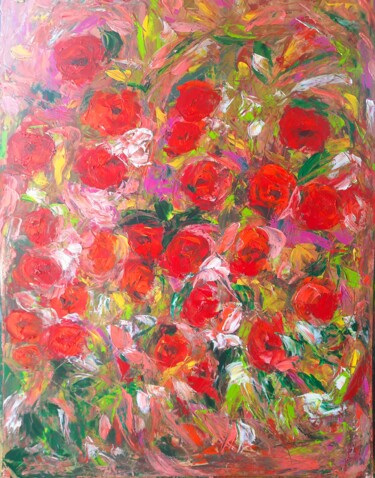 Peinture intitulée "Cœur rose" par Sandra Land, Œuvre d'art originale, Huile
