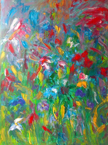 Painting titled "Printemps met les b…" by Sandra Land, Original Artwork, Oil