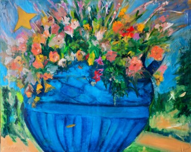 Painting titled "Au jardin d'Eden" by Sandra Land, Original Artwork, Oil Mounted on Wood Stretcher frame