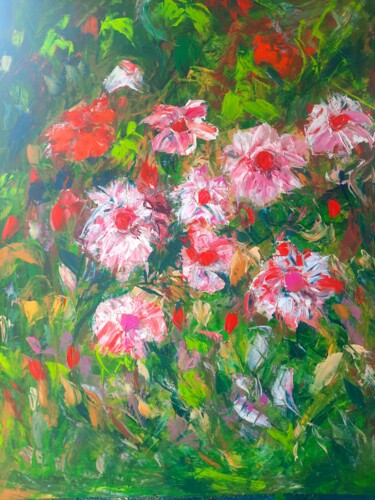 Painting titled "Bras de fleurs" by Sandra Land, Original Artwork, Oil