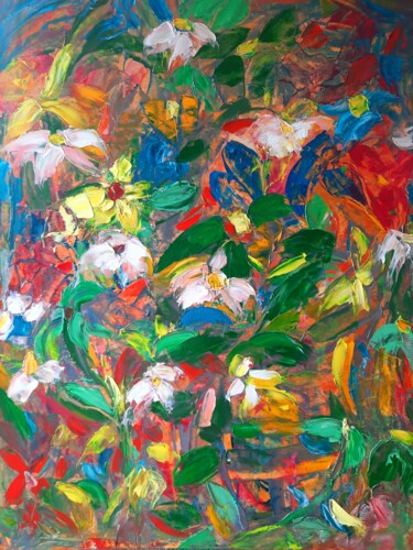 Painting titled "Fleurs" by Sandra Land, Original Artwork, Oil